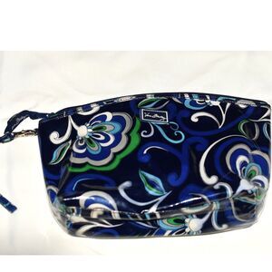 Vera Bradley Mediterranean Blue Vinyl Trendy Modern Cosmetic/Misc.Zip Case Bag